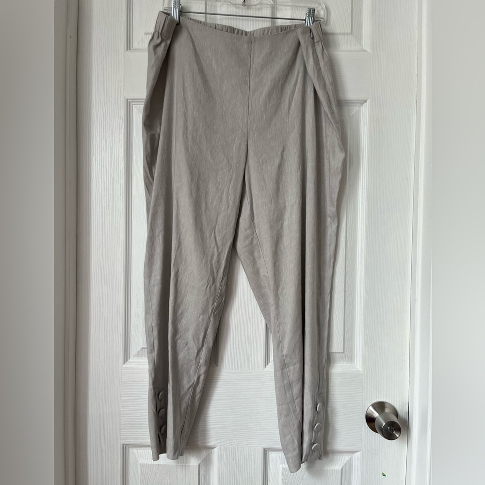 J Jill Gray Linen Blend Button Hem Cropped Ankle Pants Large